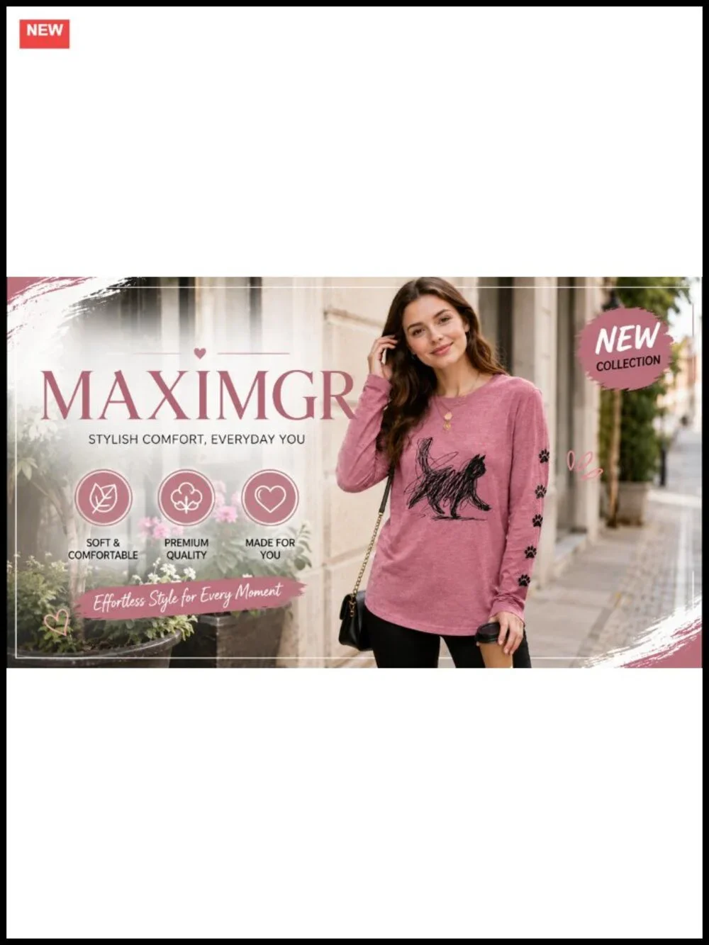 Cute Cat Graphic Long Sleeve Tee for Women, Casual Crewneck Pullover, Soft